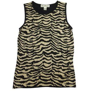 Norm Thompson Womens Sweater Top‎ Size S Animal Tiger Print Sleeveless Knit VTG